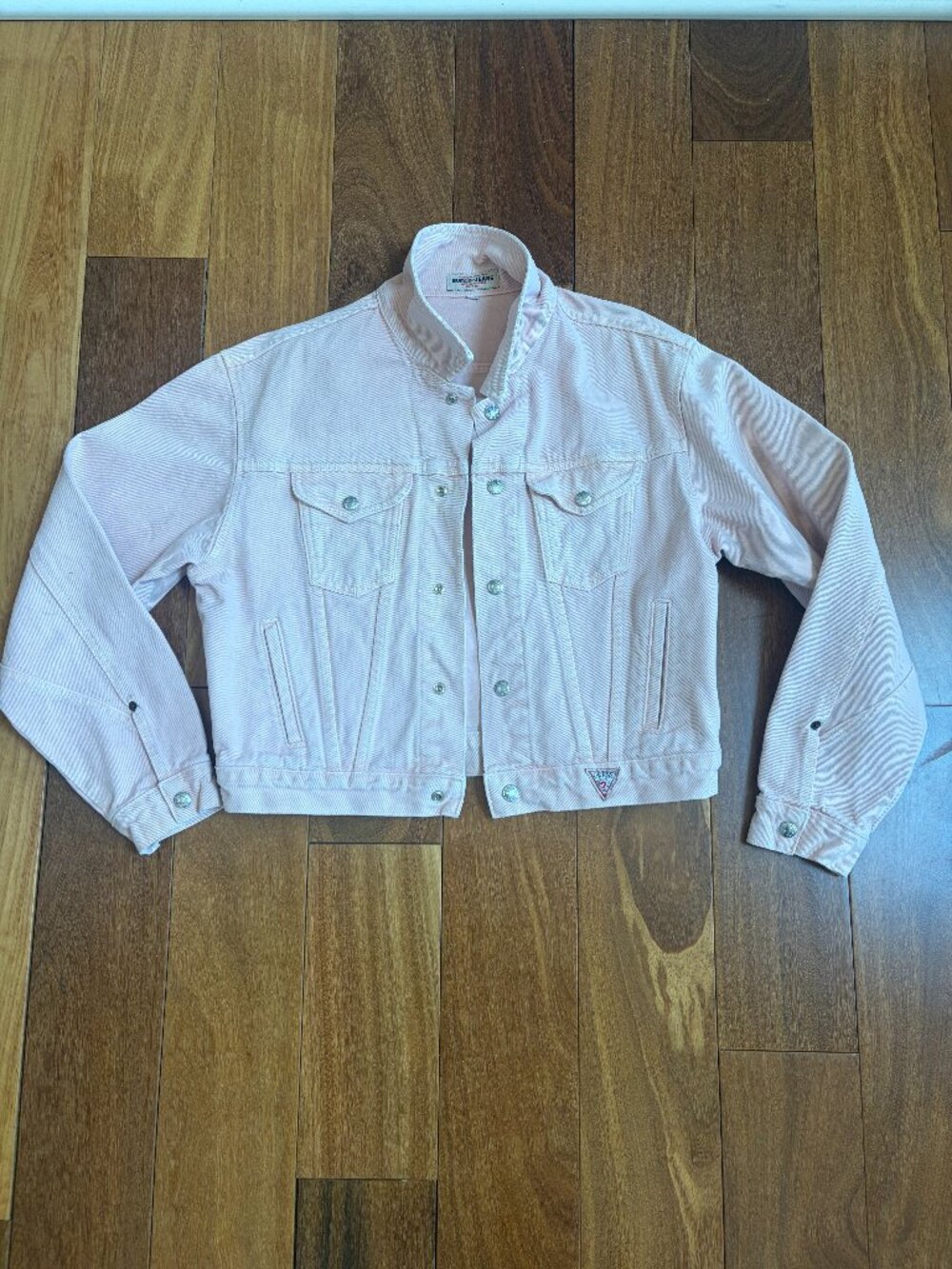 Guess pastel pink vintage denim trucker jacket